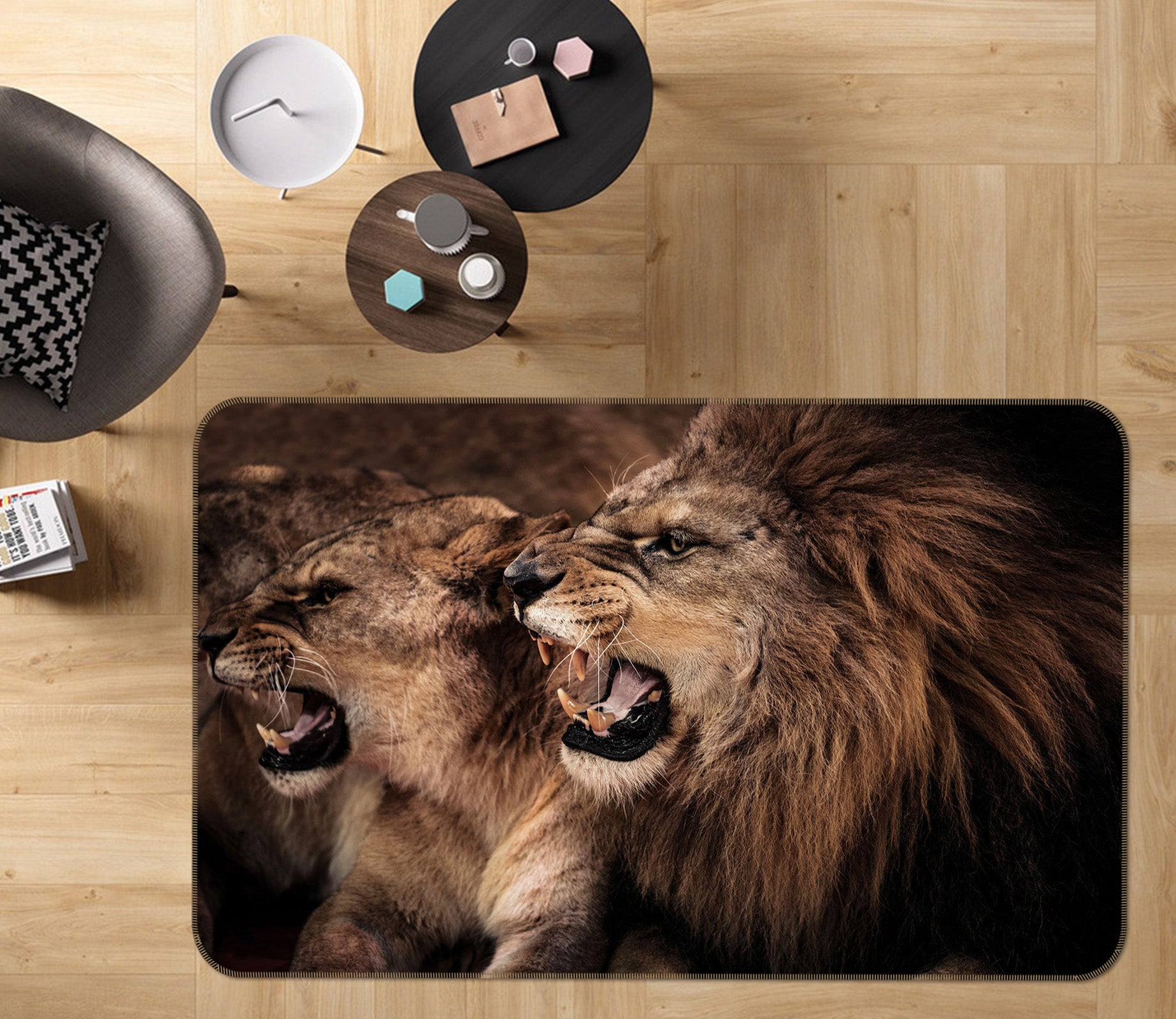3D Fangs Lion 107 Animal Non Slip Rug Mat