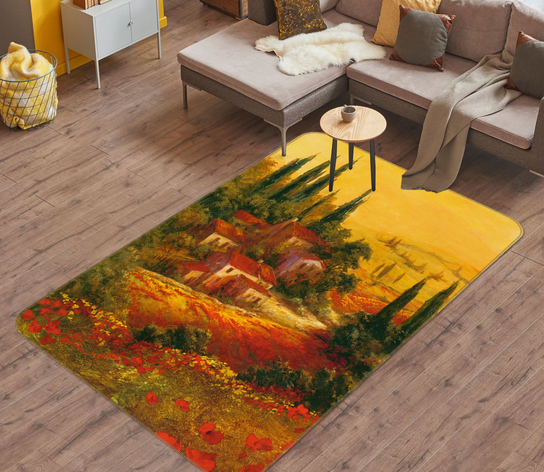 3D Houses Mountains 32191 Non Slip Rug Mat