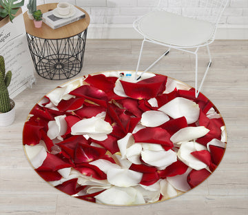 3D Red White Petals 80277 Round Non Slip Rug Mat