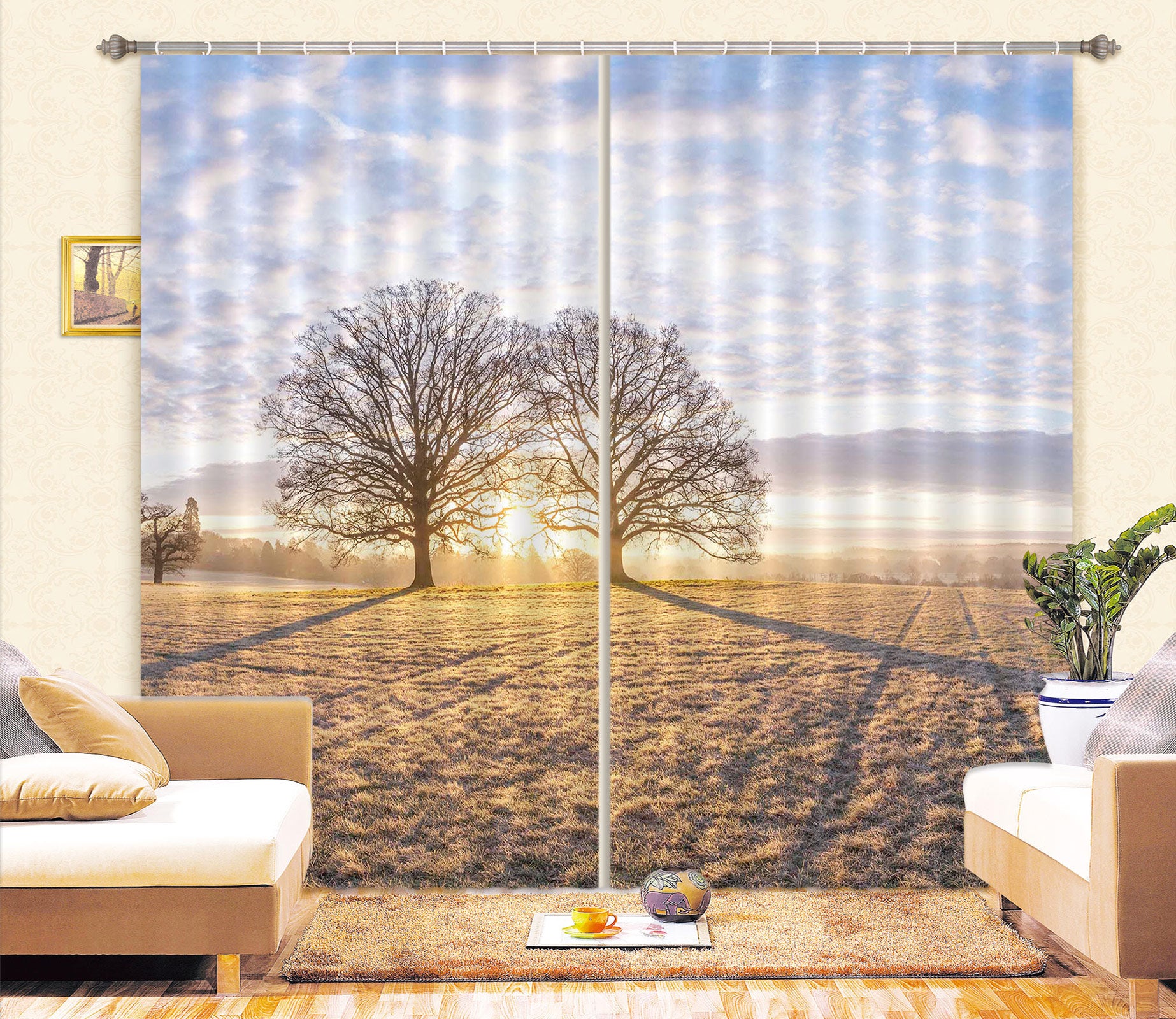 3D Sunset Prairie Tree 082 Assaf Frank Curtain Curtains Drapes