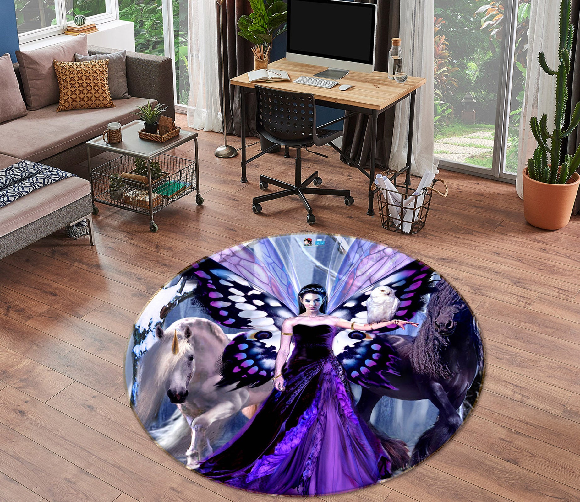 3D Butterfly Woman 8390 Ruth Thompson Rug Round Non Slip Rug Mat