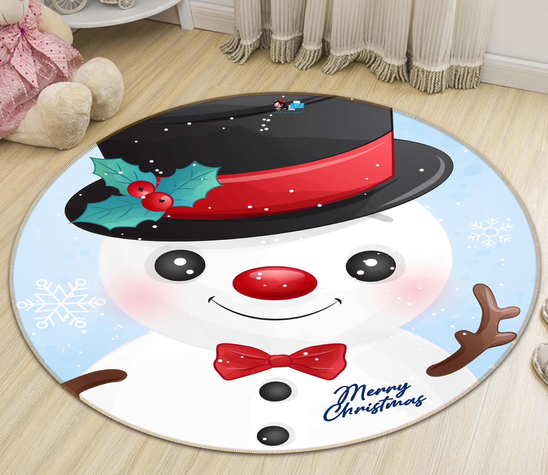 3D Snowman 54107 Christmas Round Non Slip Rug Mat Xmas