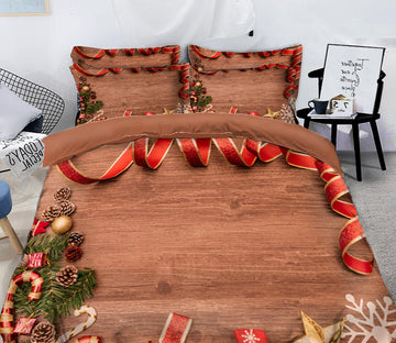 3D Christmas Tree Red Ribbon 45053 Christmas Quilt Duvet Cover Xmas Bed Pillowcases
