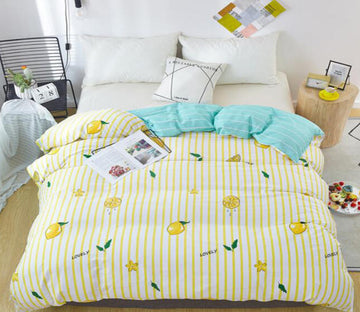 3D Yellow Vertical Stripes Lemon 3035 Bed Pillowcases Quilt