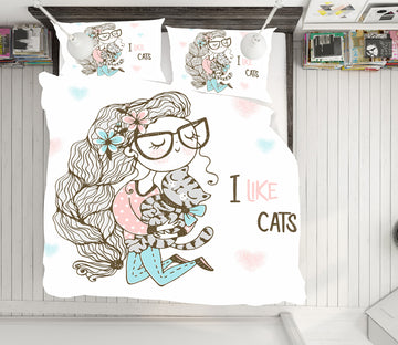3D Glasses Girl Cat 59039 Bed Pillowcases Quilt