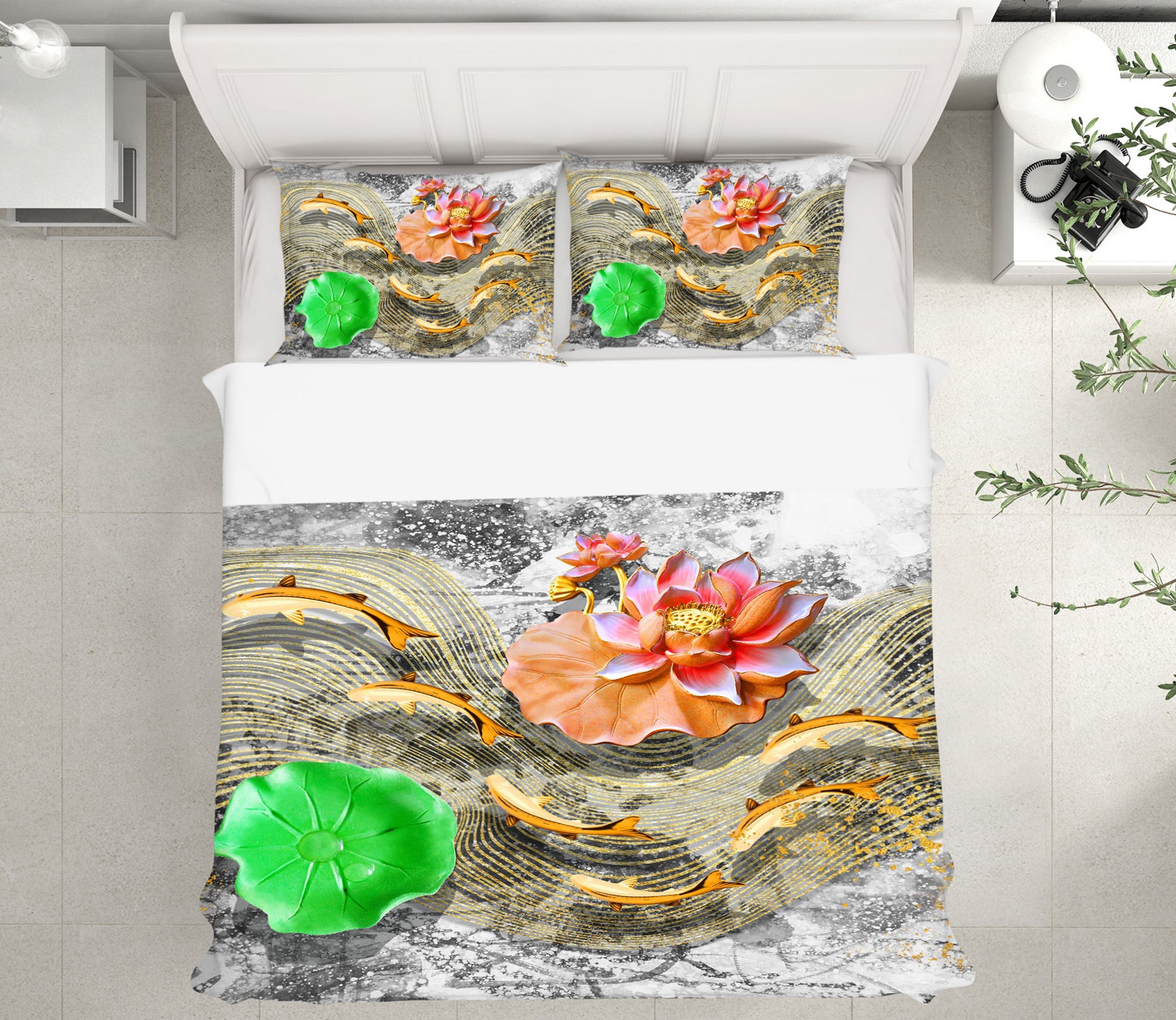 3D Lotus Fish 13108 Bed Pillowcases Quilt