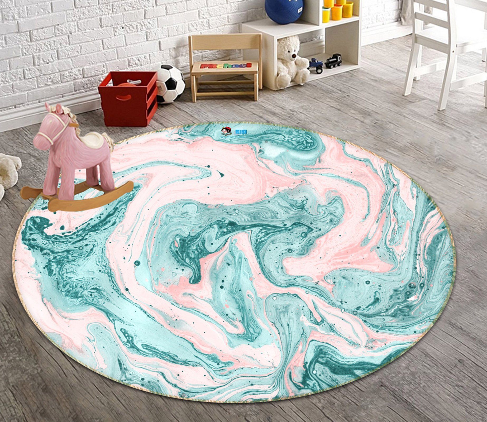 3D White Blue Mixed Vortex 130 Round Non Slip Rug Mat Mat AJ Creativity Home 