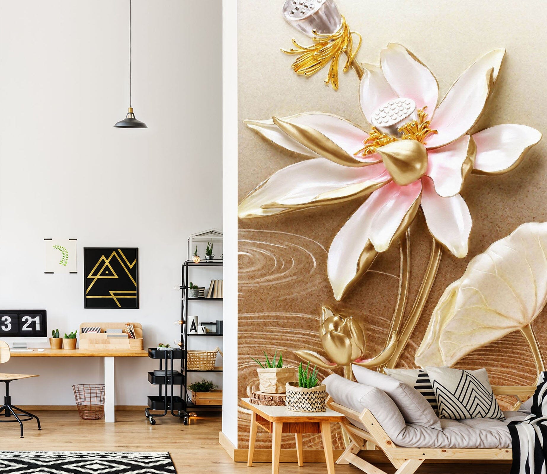 3D Golden Flower 1867 Wall Murals Wallpaper AJ Wallpaper 2 