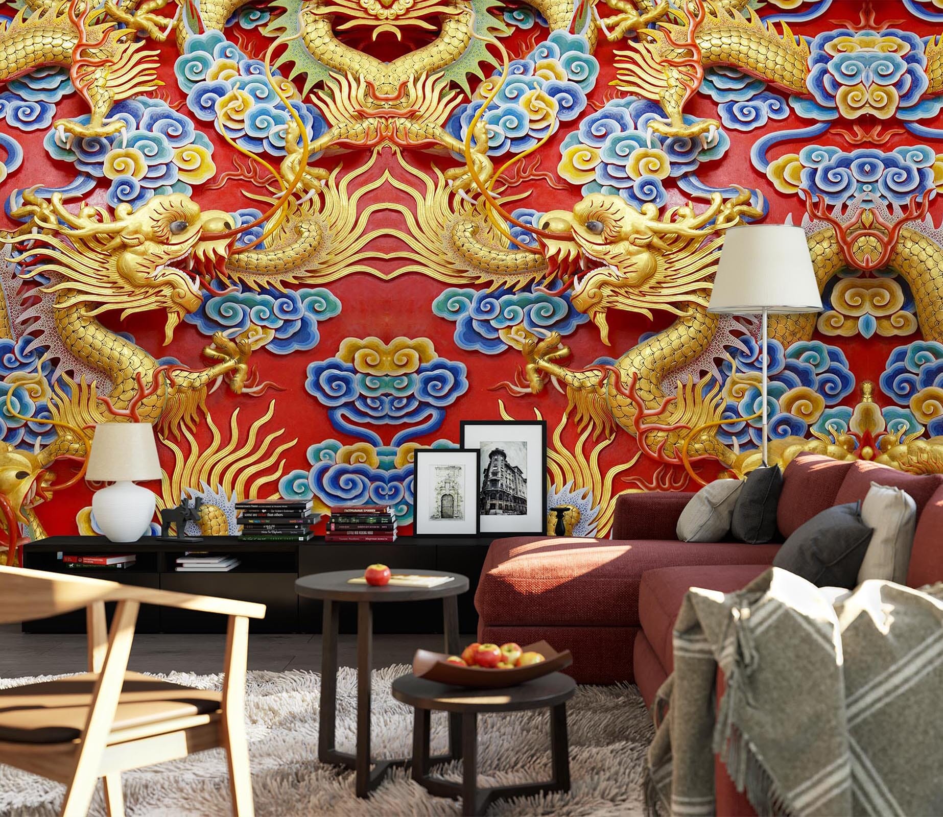 3D Carving Golden Dragon 2084 Wall Murals Wallpaper AJ Wallpaper 2 