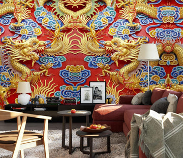 3D Carving Golden Dragon 2084 Wall Murals Wallpaper AJ Wallpaper 2 