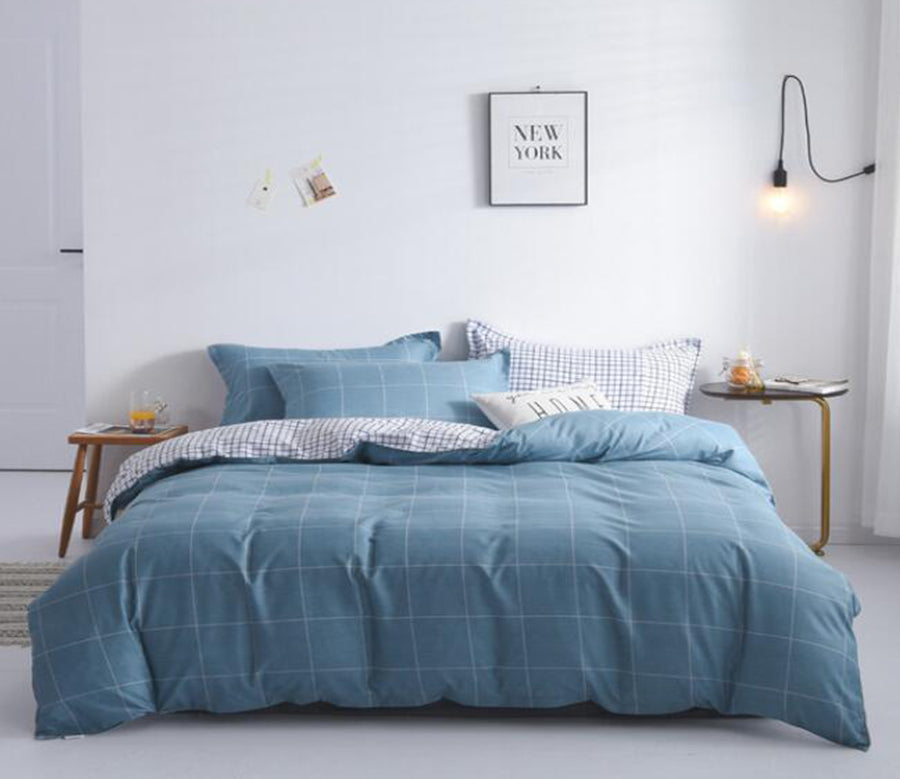 3D Big Blue Grid 13030 Bed Pillowcases Quilt