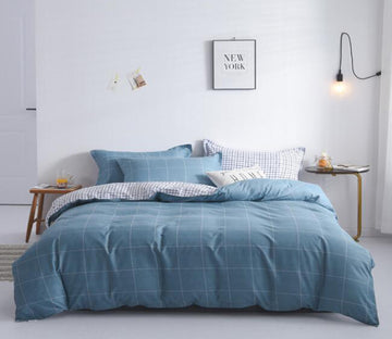 3D Big Blue Grid 13030 Bed Pillowcases Quilt