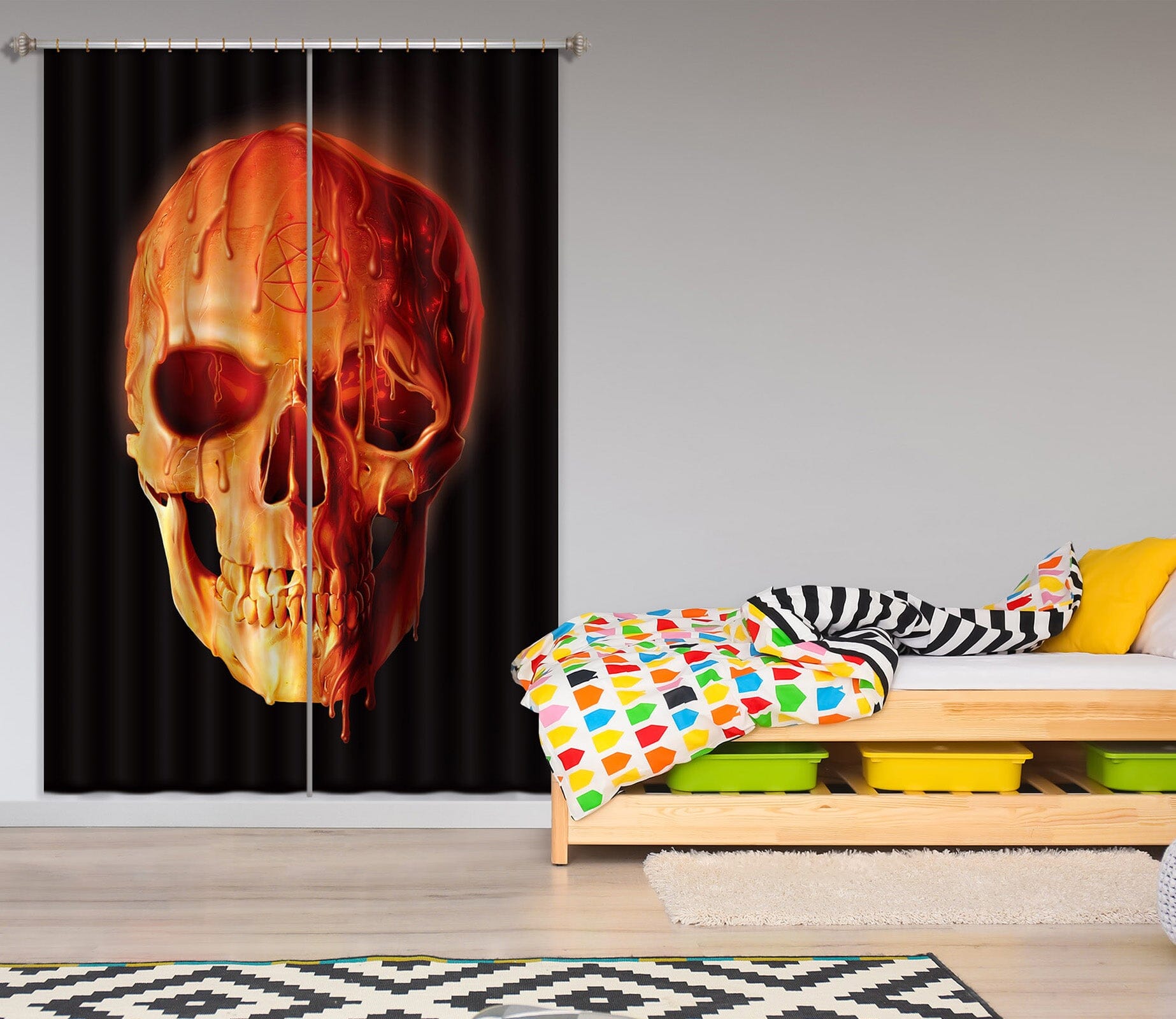 3D Wax Skull 091 Vincent Hie Curtain Curtains Drapes Curtains AJ Creativity Home 