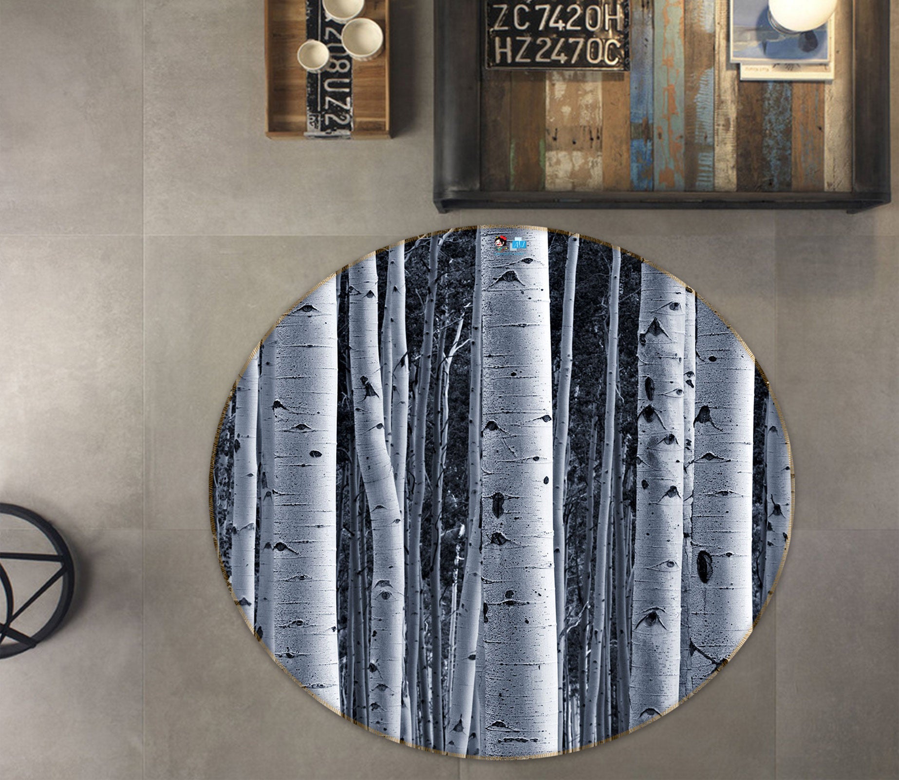 3D Woods White Trunk 72148 Round Non Slip Rug Mat