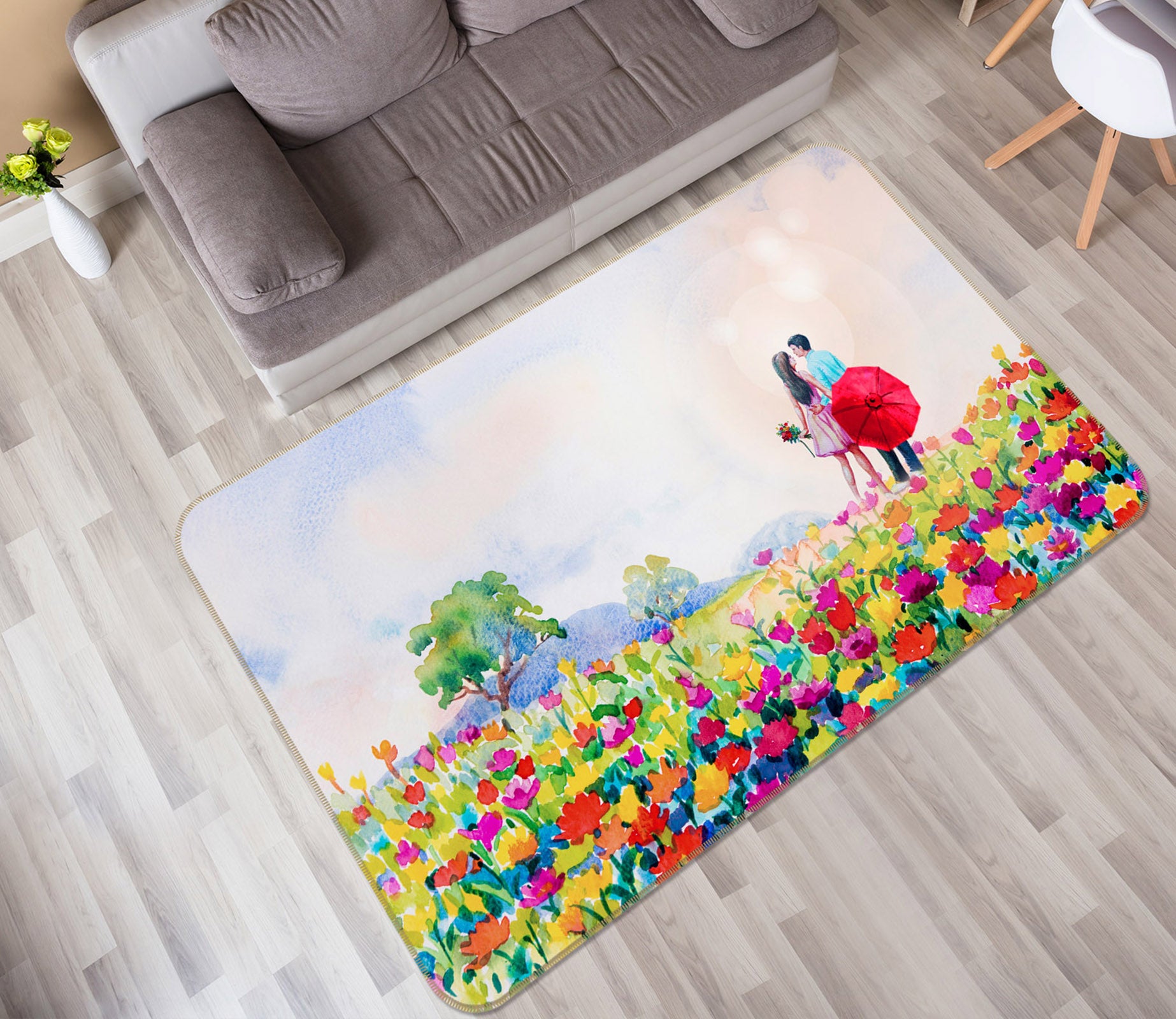 3D Flower Bush Couple 30227 Non Slip Rug Mat