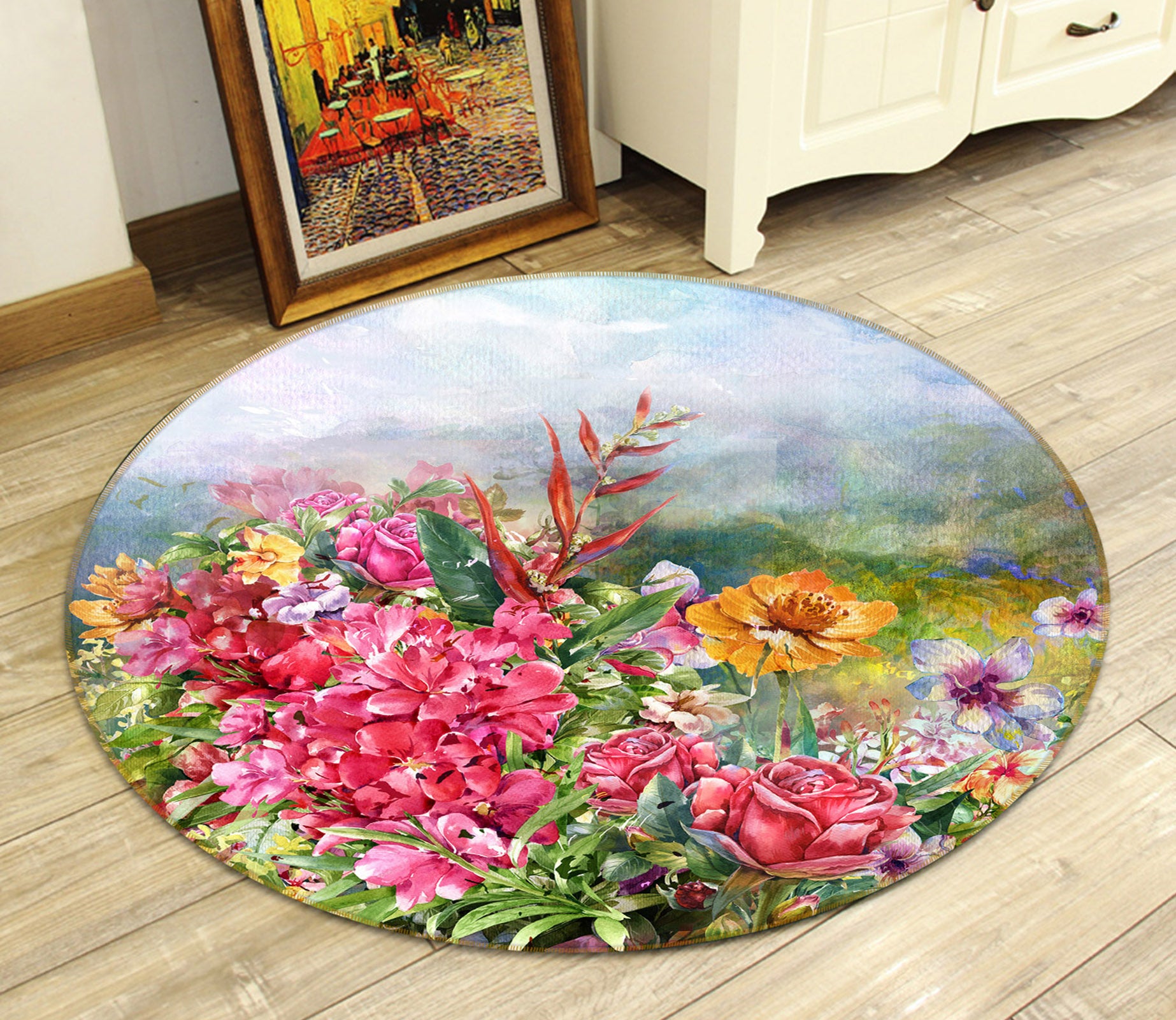 3D Flower Bush 71215 Round Non Slip Rug Mat