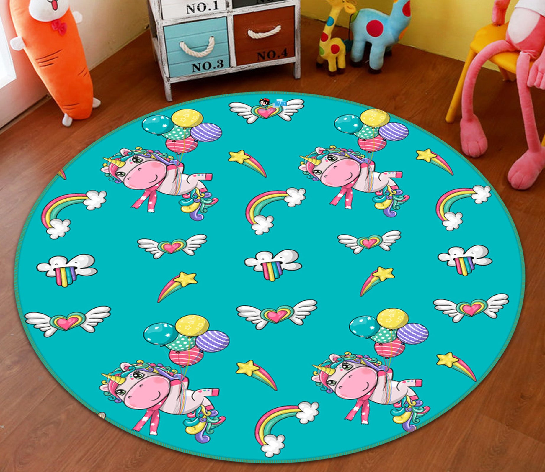 3D Unicorn Pattern 81122 Round Non Slip Rug Mat