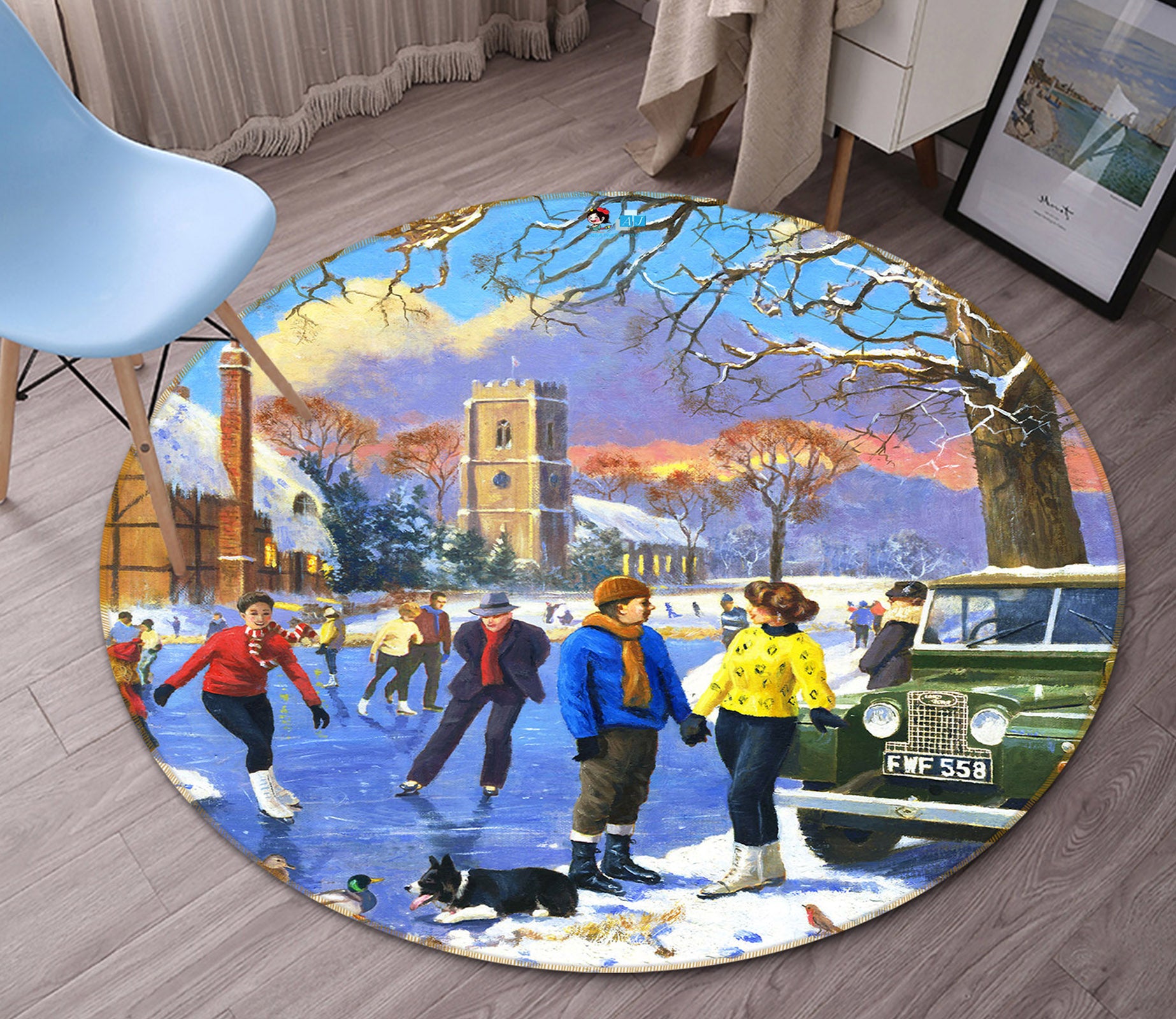 3D Ice Skating 046 Kevin Walsh Rug Round Non Slip Rug Mat