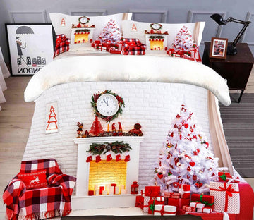 3D Fireplace Christmas Gifts 45148 Christmas Quilt Duvet Cover Xmas Bed Pillowcases