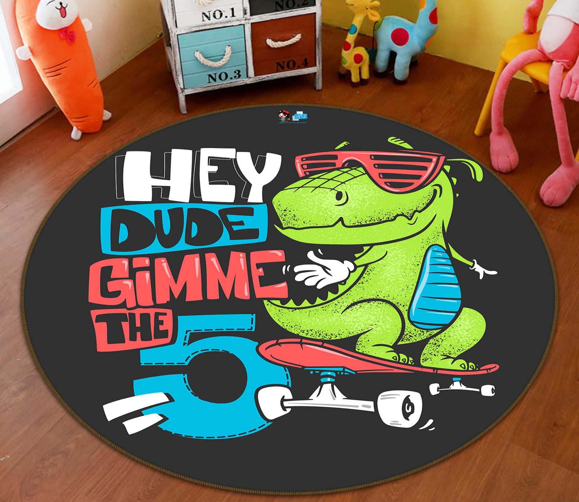 3D Skateboard Dinosaur 75015 Round Non Slip Rug Mat