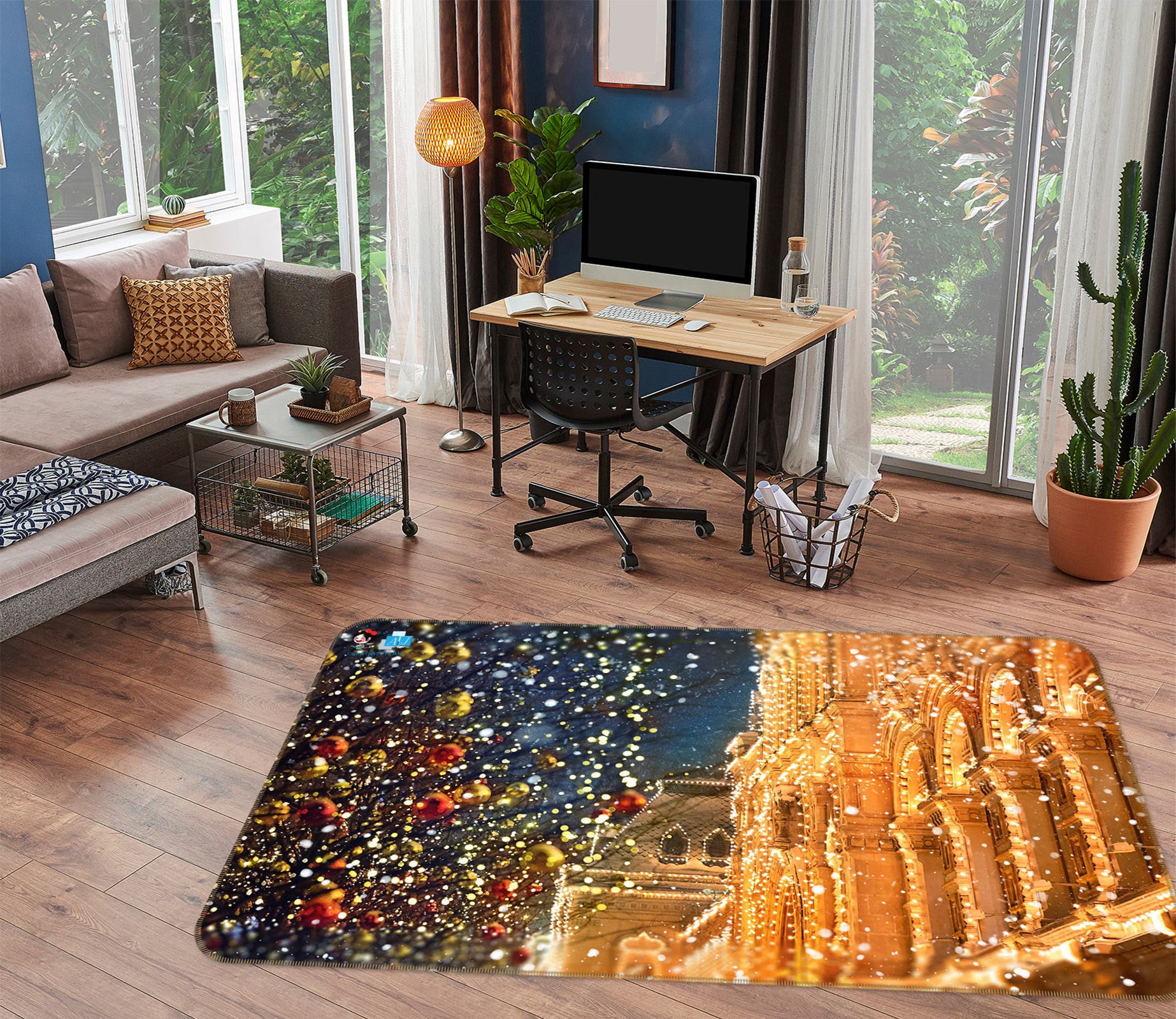 3D Light Building Tree 55015 Christmas Non Slip Rug Mat Xmas