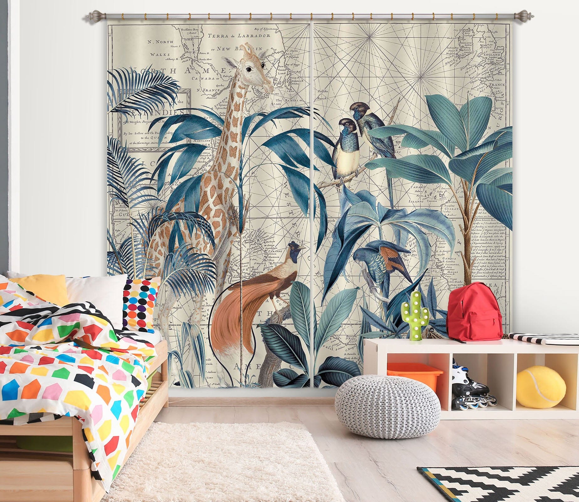 3D Palm Tree Map 086 Andrea haase Curtain Curtains Drapes Curtains AJ Creativity Home 