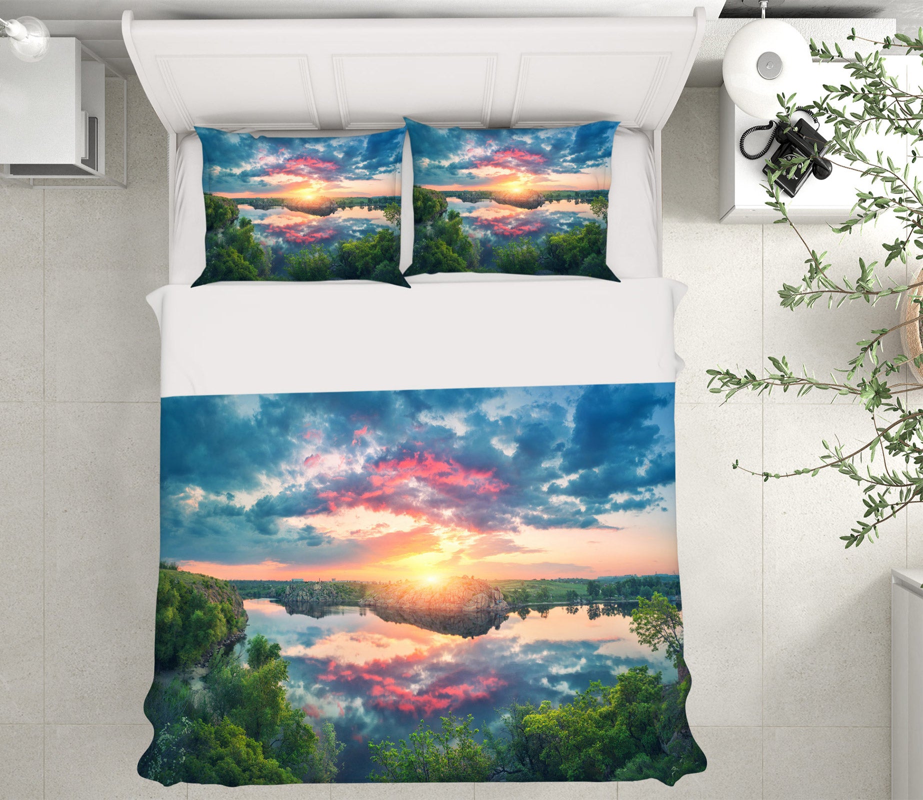 3D Sky Reflection Tree 59126 Bed Pillowcases Quilt