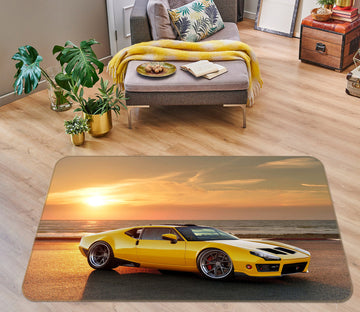 3D Seaside Yellow Car 42069 Vehicle Non Slip Rug Mat