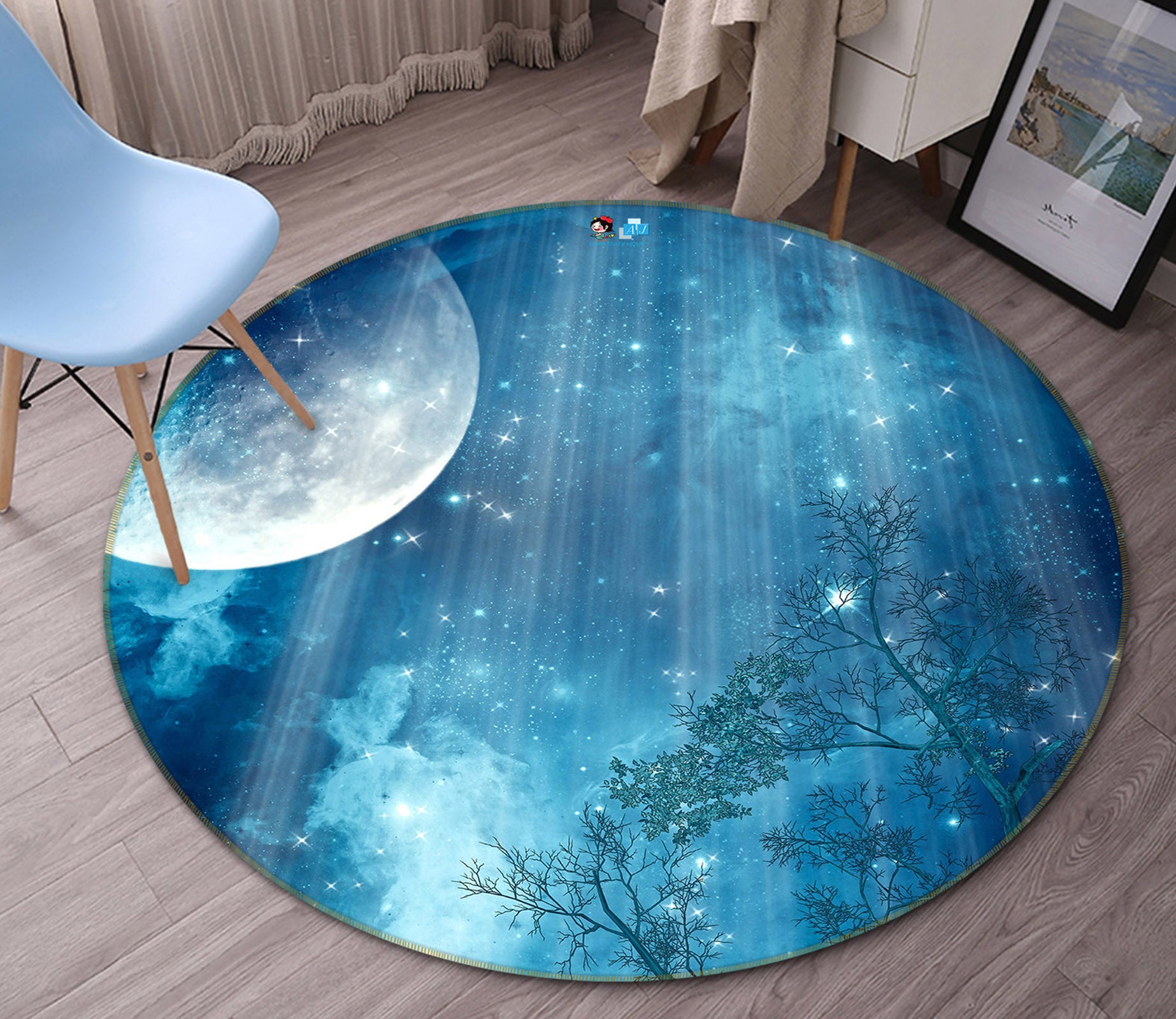 3D Moonlight 72037 Round Non Slip Rug Mat