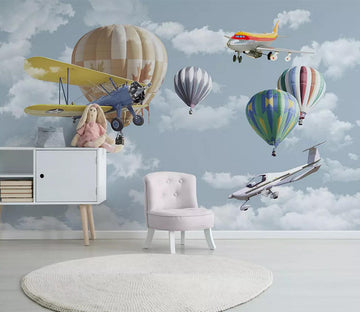 3D Helicopter Hot Air Balloon WC723 Wall Murals
