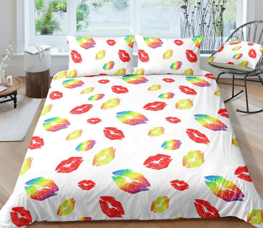 3D Color Lip On White 6095 Bed Pillowcases Quilt