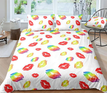 3D Color Lip On White 6095 Bed Pillowcases Quilt