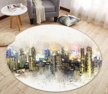3D High-Rise Building 37026 Round Non Slip Rug Mat
