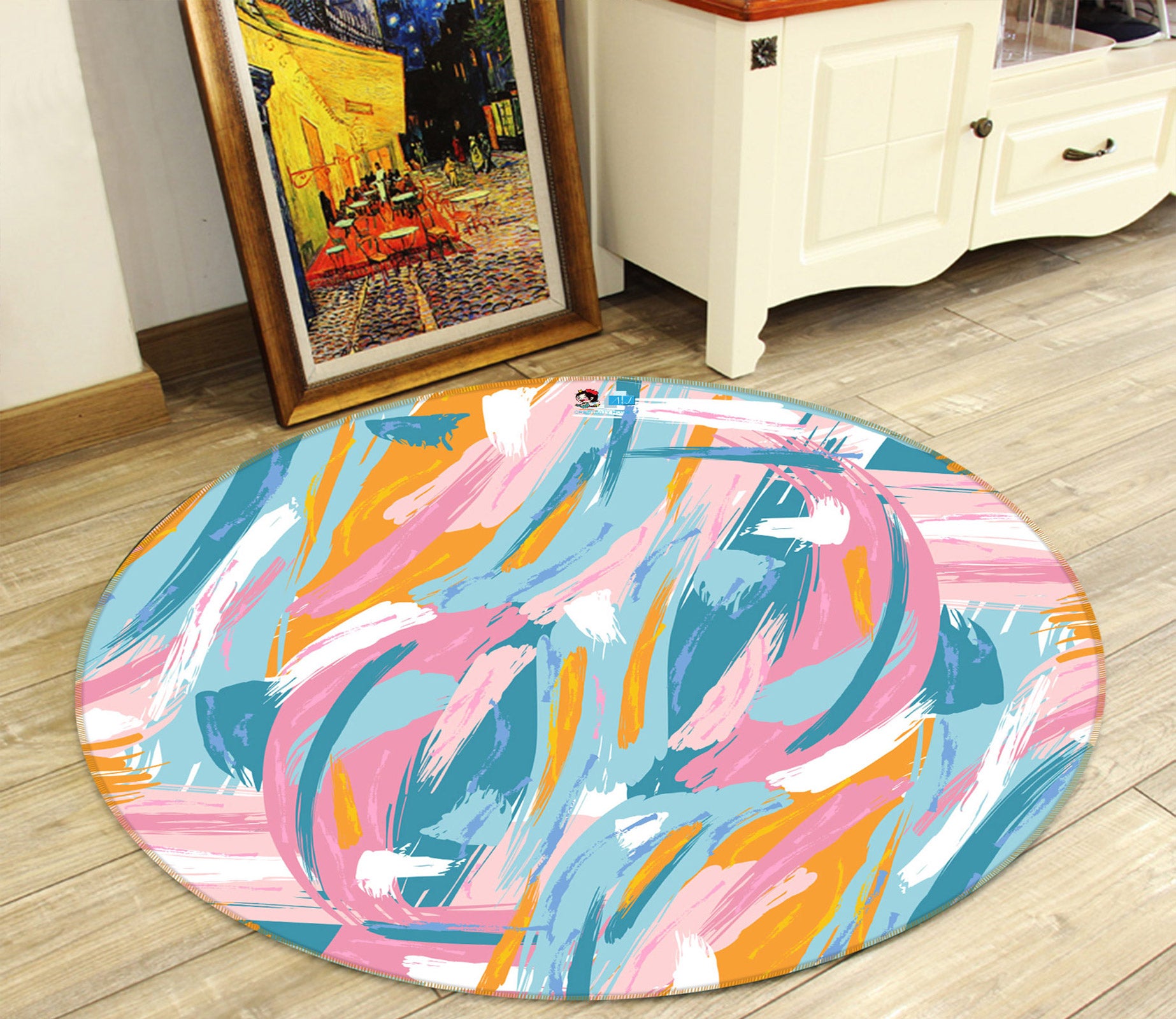 3D Color Lines 81247 Round Non Slip Rug Mat