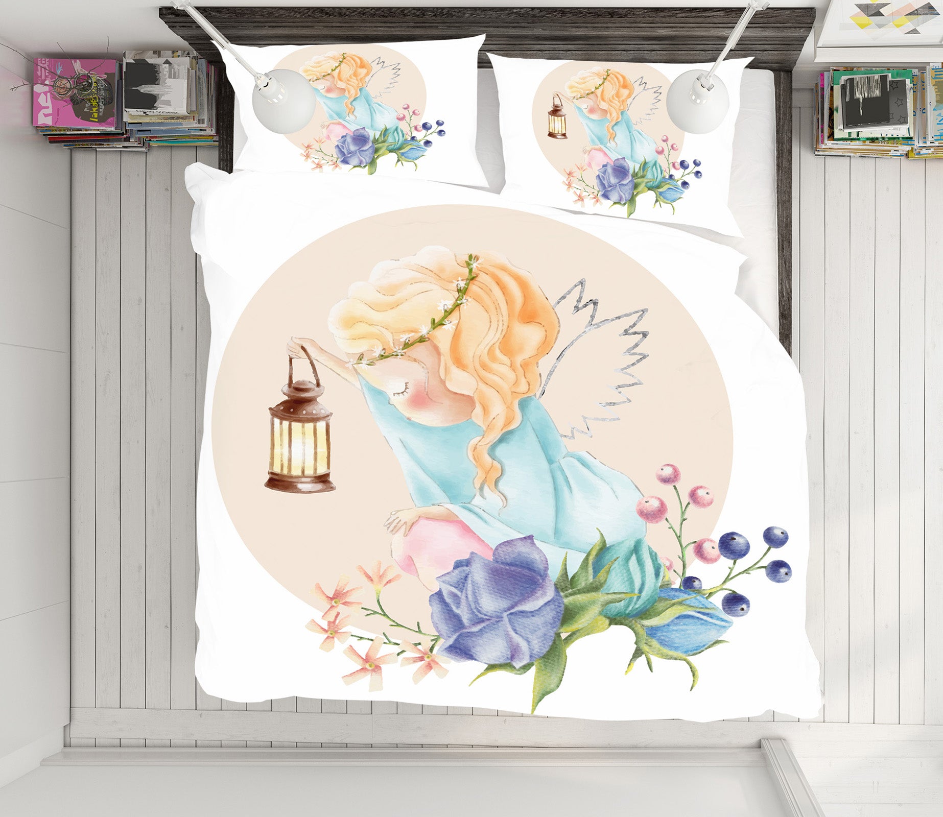3D Flower Branch Angel Girl 58242 Bed Pillowcases Quilt