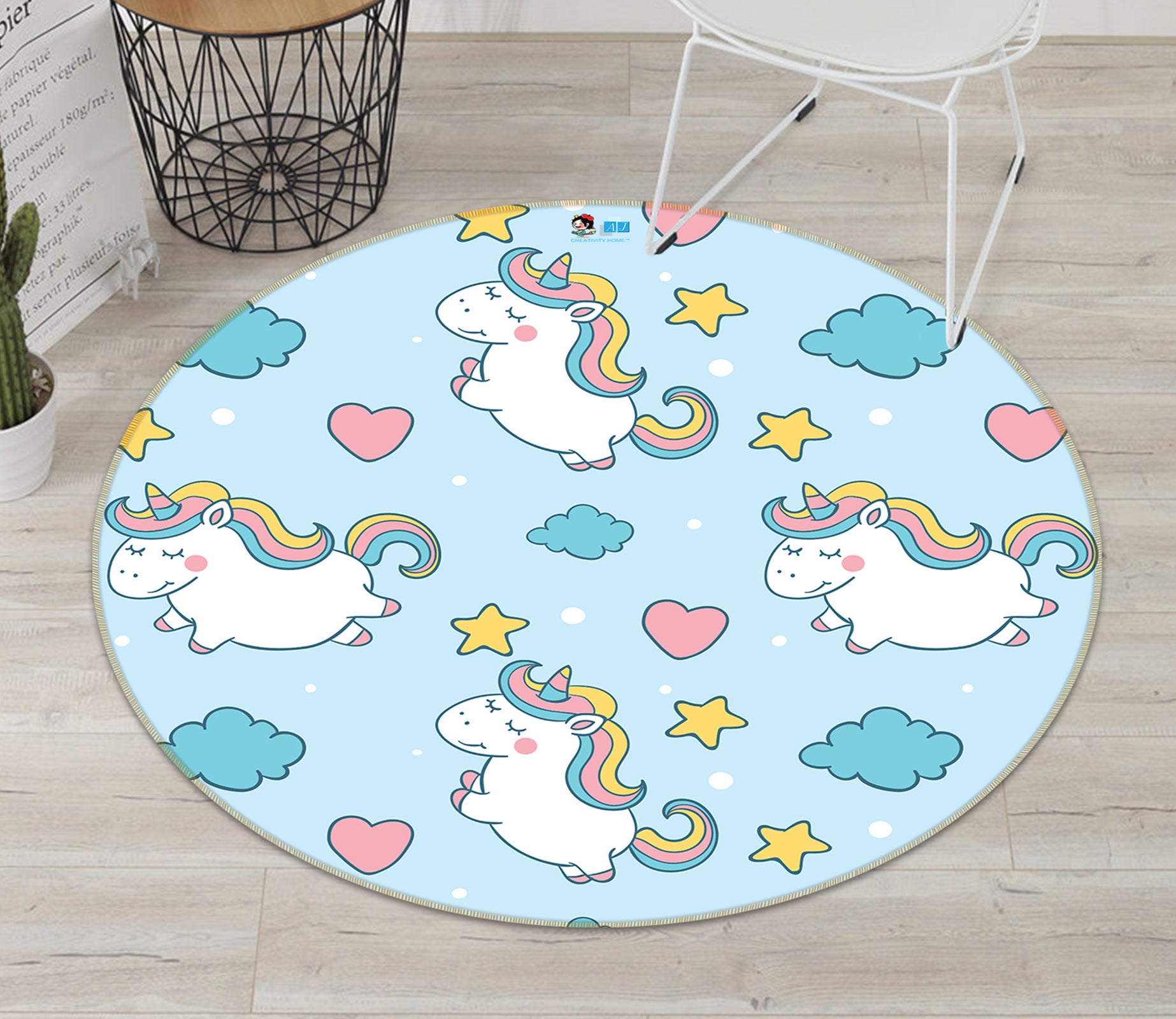 3D Unicorn Pattern 81123 Round Non Slip Rug Mat