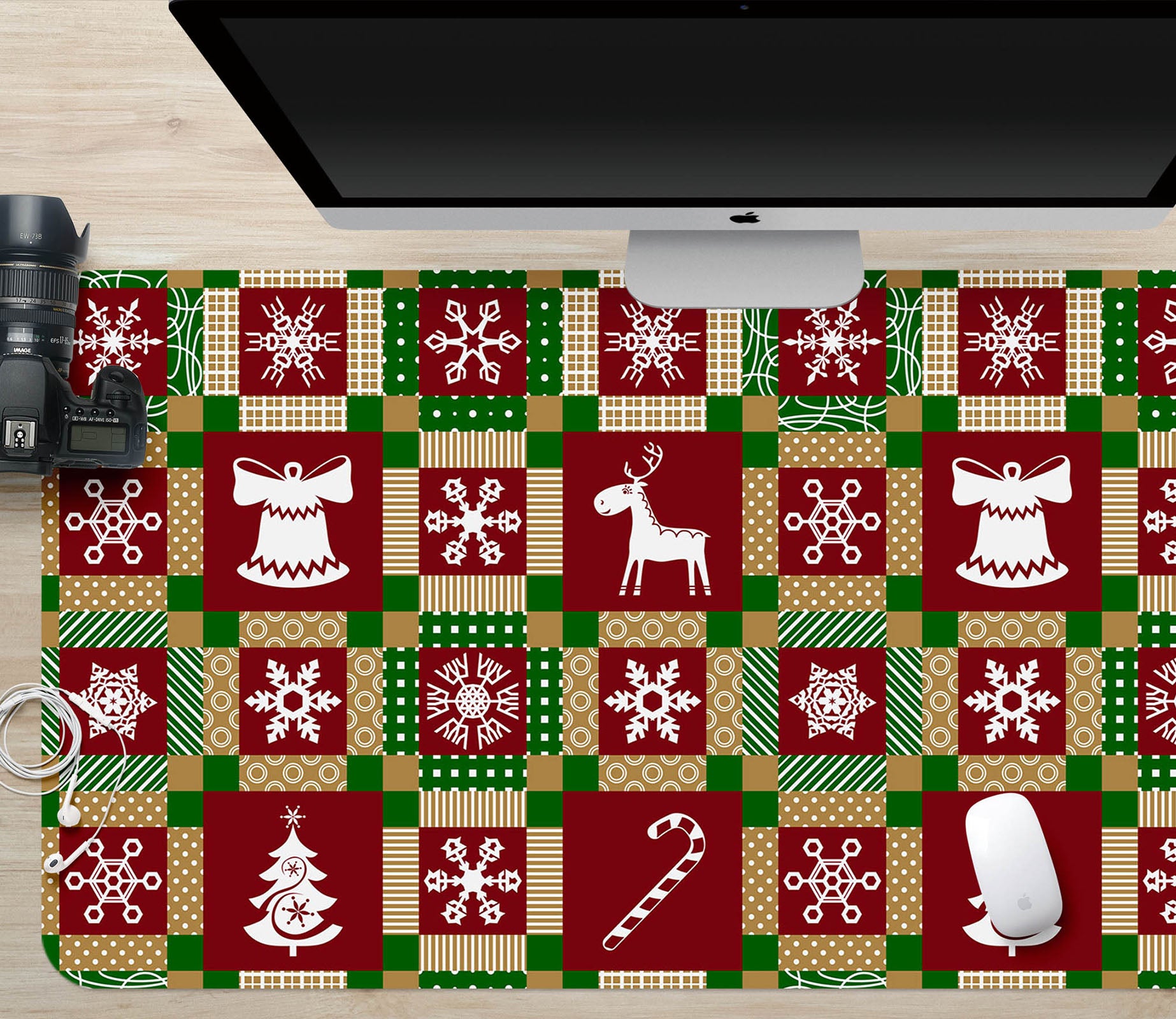 3D Red Plaid Pattern 51251 Christmas Desk Mat Xmas