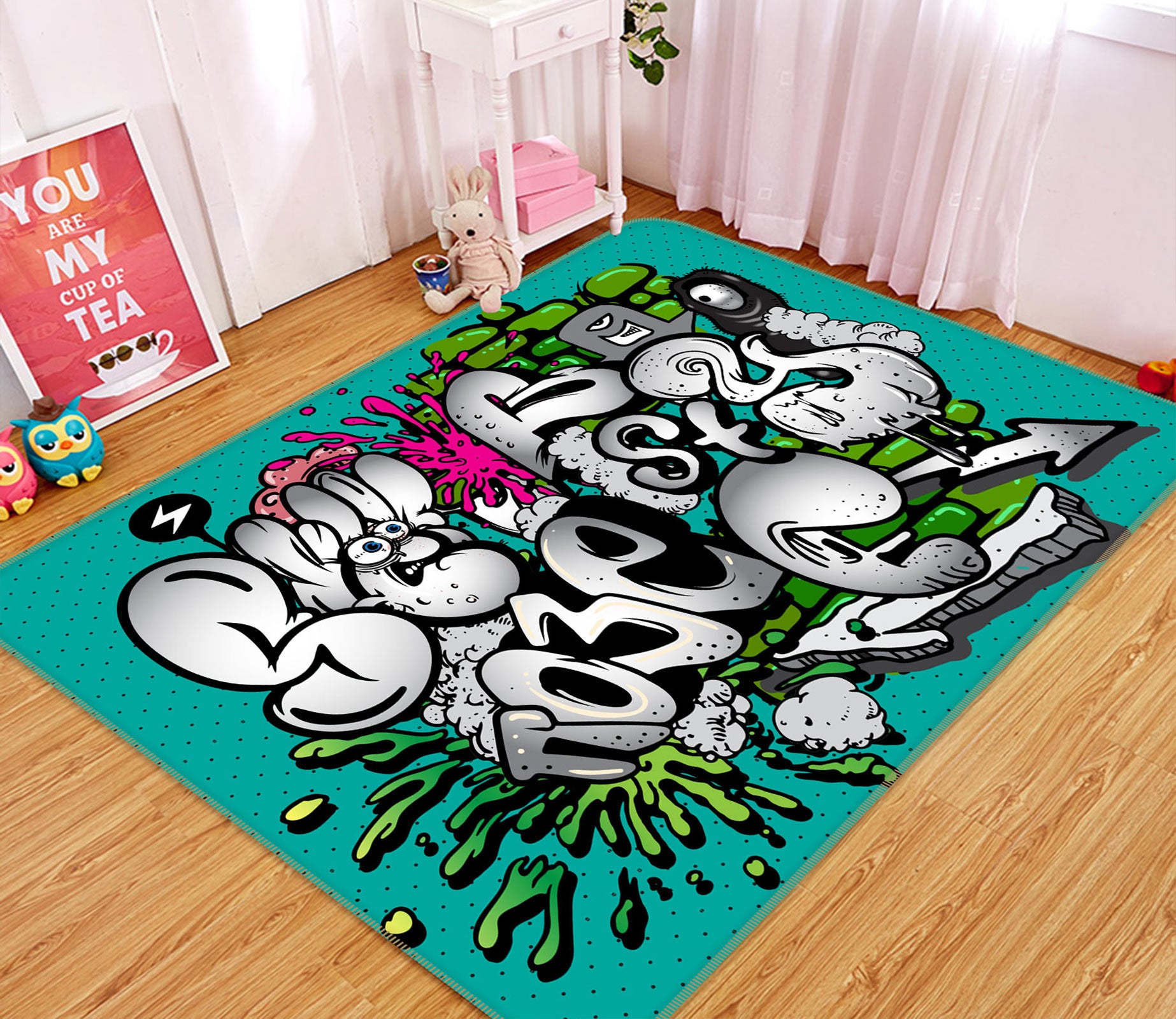 3D Green Letters 30089 Non Slip Rug Mat