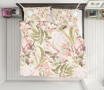 3D Pink Parrot Flower 110 Uta Naumann Bedding Bed Pillowcases Quilt Quiet Covers AJ Creativity Home 
