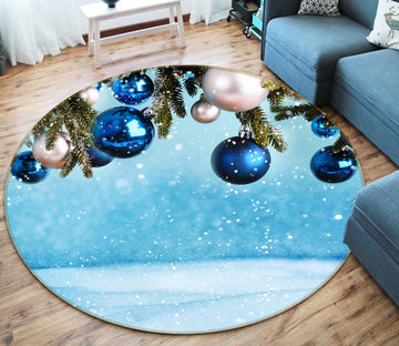 3D Blue Ball 54181 Christmas Round Non Slip Rug Mat Xmas