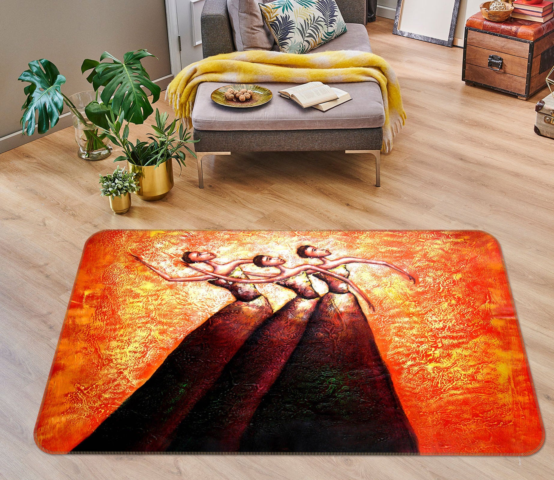 3D Three People Dance 33134 Non Slip Rug Mat