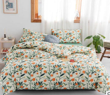 3D Green Orange Floral 15109 Bed Pillowcases Quilt