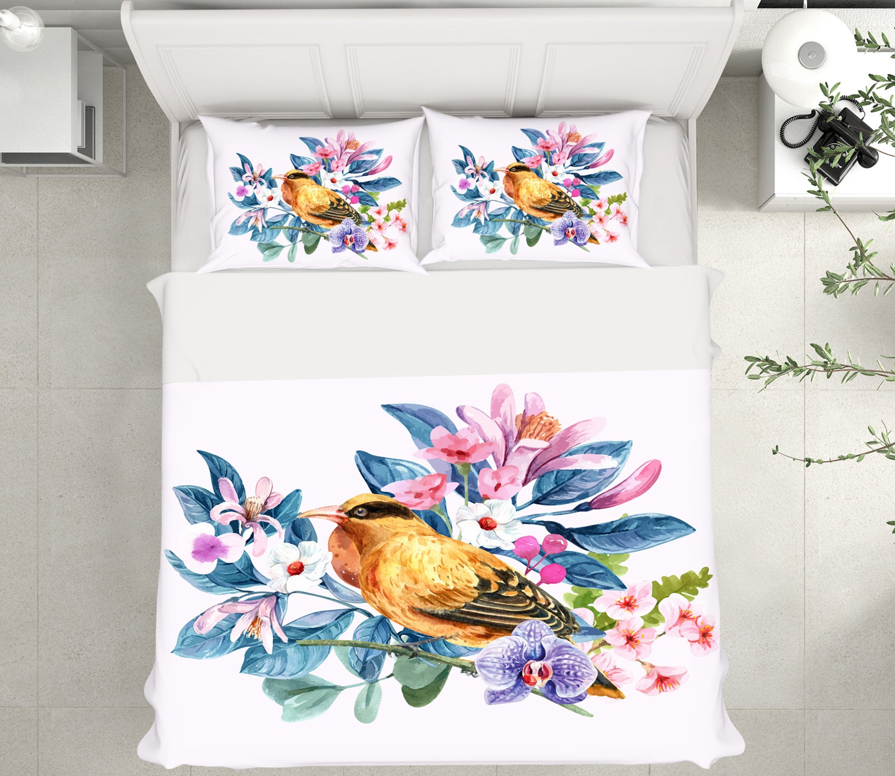 3D Flower Branch Sparrow 58236 Bed Pillowcases Quilt