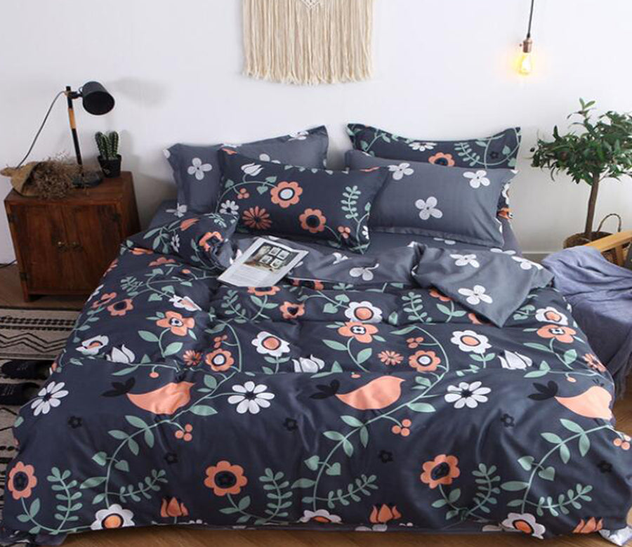 3D Black Background Flower Pattern 12036 Bed Pillowcases Quilt
