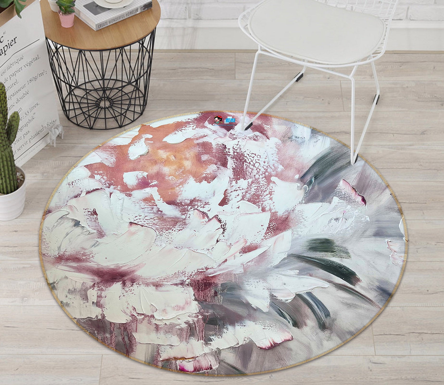 3D Beautiful Flower 4041 Skromova Marina Rug Round Non Slip Rug Mat