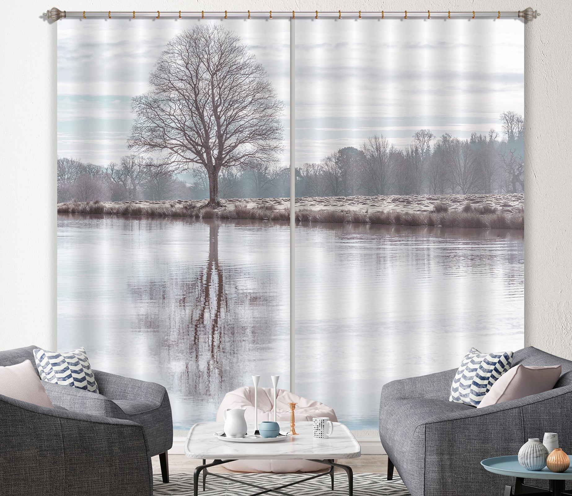 3D Tree Lake 081 Assaf Frank Curtain Curtains Drapes