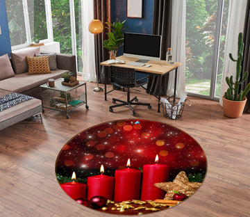 3D Red Candle 54008 Christmas Round Non Slip Rug Mat Xmas