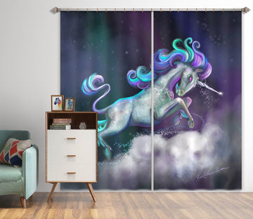 3D White Unicorn 114 Rose Catherine Khan Curtain Curtains Drapes Curtains AJ Creativity Home 