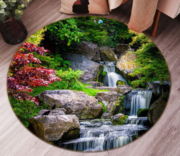3D Mountain Running Water 69130 Round Non Slip Rug Mat