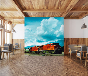 3D White Clouds Train 086 Vehicle Wall Murals